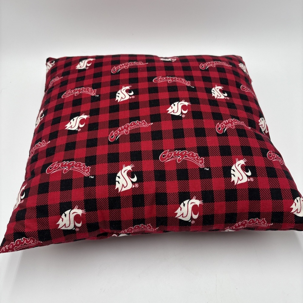 Washington State Cougars Flannel‎ Throw Pillow Plaid Red Logo 16 Inch By 16 Inch